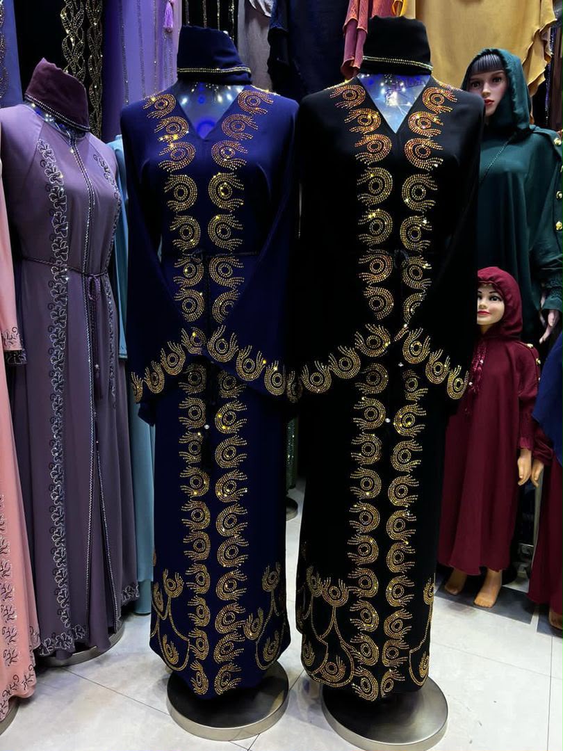 Baroque Bead Abaya — Black & lilac baroque beadwork