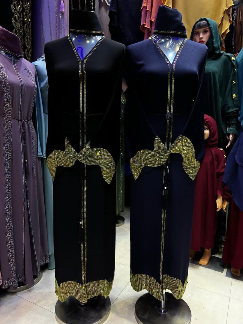 Gold Leaf Abaya — Black crepe with gold leaf detail